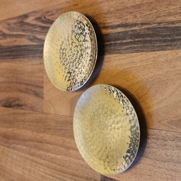 Vintage Golden Hammered Brass Round Coasters, Set of Two - Picture 2 of 12